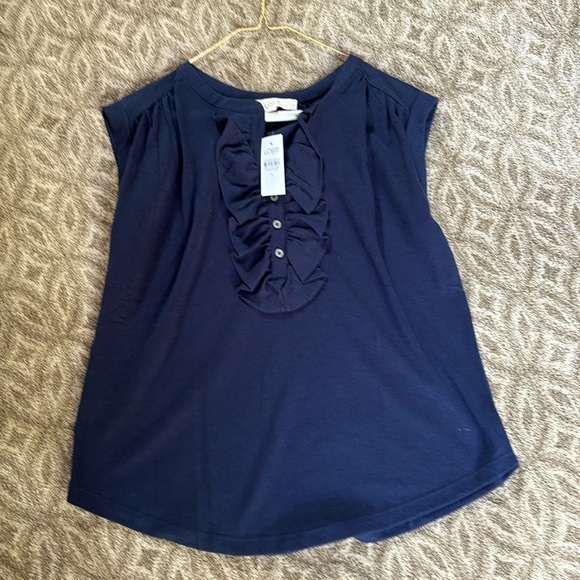 Loft Cotton Poly Sleeveless Ruffle  Shell - Picture 1 of 4